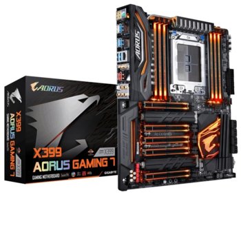 Дънна платка GIGABYTE X399 AORUS Gaming 7, TR4, DDR4, PCI-E(CF & Sli), 8 x SATA 6Gb/s, 3 x M.2 слот, 8 x USB 3.1 Gen 1, ATX | JAR Computers Дънна платка GIGABYTE X399 AORUS Gaming 7 rev.1.0