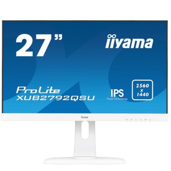 Монитор Iiyama Prolite XUB2792QSU-W1, 27"(68.58 cm) IPS панел, 75Hz, QHD, 5ms, 2000000:1, 350 cd/㎡, HDMI, Display Port, DVI image