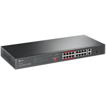 Суич TP-Link TL-SL1218P, 100 Mbps, 16 порта, 16x 10/100 Mbps PoE+, 2x 10/100/1000Mbps | JAR Computers TP-Link TL-SL1218P