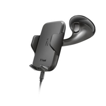 Стойка за телефон TRUST Yudo 22446, с вградено зарядно, черна | JAR Computers TRUST Yudo Wireless Charging Car Phone Holder