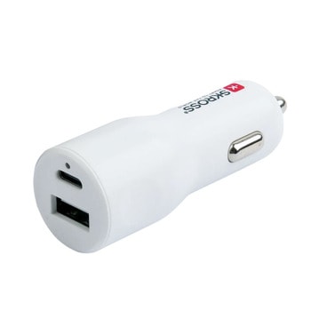Зарядно устройство за кола SKROSS SKCHCA0120WPDCN, от автомобилна запалка към 1x USB-A(ж), 1x USB-C(ж), 24V, бяло | JAR Computers Зарядно устройство за кола SKROSS SKCHCA0120WPDCN