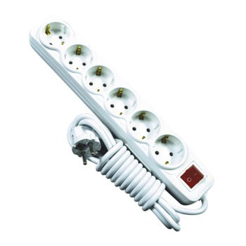 Разклонител VALVNOS, 6 гнезда, бутон за вкл./изкл., 5m, бял | JAR Computers Разклонител VALVNOS 6 гнезда, 5м, Бял