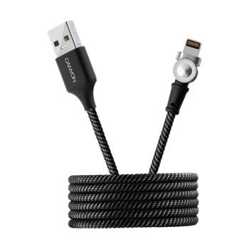 Кабел Canyon CNS-CFI8B, от USB Type A(м) към Lightning(м), 1m, въртящ се конектор, черен | JAR Computers Canyon Lightning-USB A CNS-CFI8B