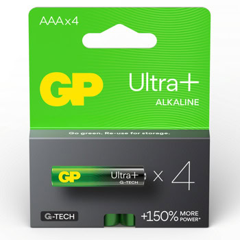Батерии алкални GP Ultra PLus AAA, 1.5V, 4 бр. | JAR Computers Батерия алкална GP Ultra PLus AAA, 1.5V, 4 бр.