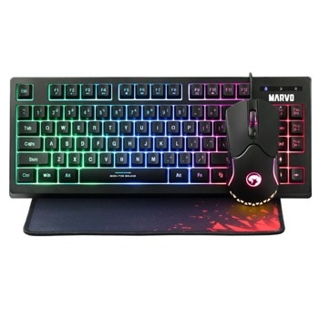 Комплект клавиатура, мишка и пад Marvo CM310, подсветка, мишка (2400 dpi), USB, черни | JAR Computers Marvo MARVO-CM310