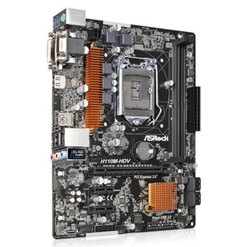 Дънна платка ASRock H110M-HDV, H110, LGA1151, DDR4, PCI-E (HDMI&DVI&VGA), 4x SATA 6Gb/s, 2x USB3.0, micro ATX | JAR Computers ASRock H110M-HDV