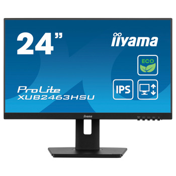 Монитор IIYAMA XUB2463HSU-B1, 23.8" (60.45 cm) IPS панел, 100Hz, Full HD, 3ms, 80 000 000:1, 250 cd/m2, DisplayPort, HDMI, USB | JAR Computers IIYAMA XUB2463HSU-B1