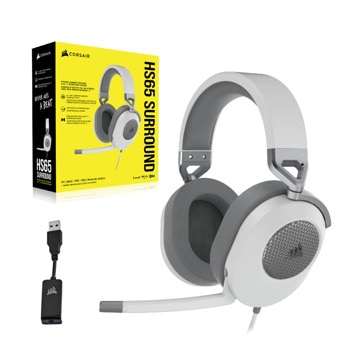 Слушалки Corsair HS65 SURROUND Gaming, микрофон, 20 Hz - 20 kHz честотен диапазон, 1.8 m кабел, бели | JAR Computers Corsair HS65 SURROUND Wired Gaming CA-9011271-EU