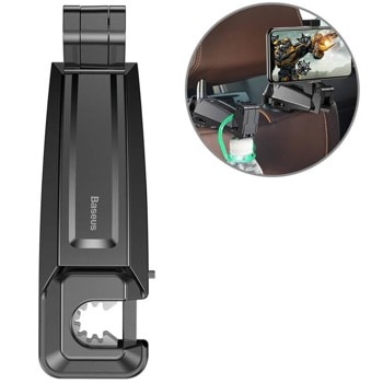 Стойка за телефон Baseus Backseat Vehicle Phone Holder Hook (SUHZ-A01), за кола, универсална, за телефони с размери до 6.5" (16.51 cm), закачалка, черна | JAR Computers Baseus Backseat Vehicle Phone Holder Hook SUHZ-A01