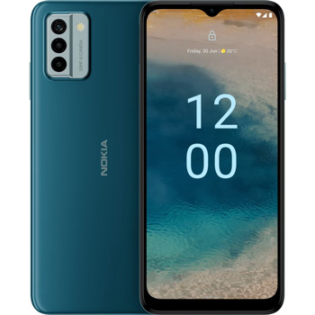 Смартфон Nokia G22(Lagoon Blue), поддържа 2 SIM карти, 6.52" (16.56 cm) 90Hz IPS дисплей, осемядрен Unisoc T606, 4GB RAM, 128GB Flash памет (+microSD слот), 50.0 + 2.0 + 2.0 MPix камера, Android, 196g | JAR Computers Nokia G22 4/128GB 101S0609H068