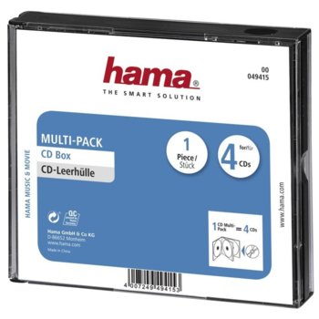 Кутия за CD/DVD HAMA Multi-Pack 4 49415, 4бр | JAR Computers Кутийка за CD/DVD HAMA Multi-Pack 4 49415