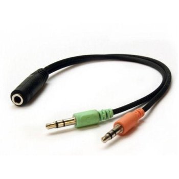 Кабел Royal CABLE-415A, от 2x 3.5мм TRS(м) към 1x 3.5mm TRS(ж), 0.2m, черен, никелирани конектори | JAR Computers Royal CABLE-415A 21010543