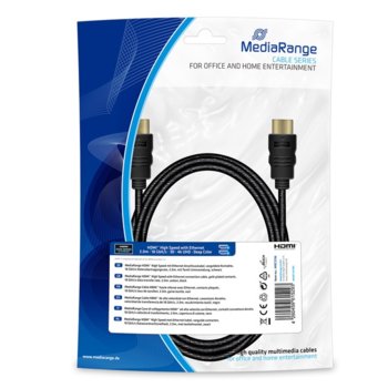 Кабел MediaRange MRCS196, от HDMI(м) към HDMI(м), 2 m., черен, позлатени конектори, 18 Gbit/s | JAR Computers MediaRange MRCS196