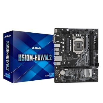 Дънна платка ASRock H510M-HDV/M.2 (Refurbished), H510, LGA1200, DDR4, PCI-E 4.0 (HDMI/DVI/VGA), 4x SATA 6Gb/s, 1x M.2, 2x USB 3.2 Gen 1, Micro ATX | JAR Computers ASRock H510M-HDV/M.2