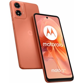 Смартфон Motorola Moto G04 (оранжев), поддържа 2 SIM карти, 6.56" (16.66cm) IPS 90Hz дисплей, осемядрен Unisoc T606 1.6GHz, 8GB RAM, 128GB Flash памет (+microSD слот), 16 & 5 Mpix камери, Android, 179g | JAR Computers Motorola Moto G04 Sunrise Orange 8/128GB