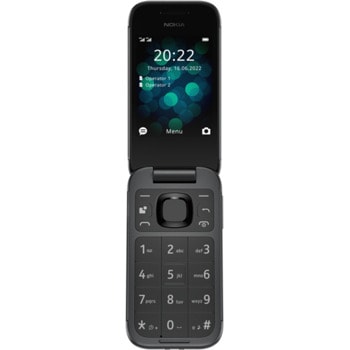 GSM Nokia 2660 (черен), поддържа 2 sim карти, 2.8" (7.11 cm) LCD QVGA дисплей, Unisoc T107 1.0 GHz, 48MB RAM, 128MB (+microSD слот), 0.3 MPix камера | JAR Computers Nokia 2660 DS FLIP BLACK