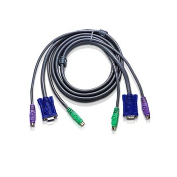 KVM кабел, ATEN 2L-5002P/C VGA(м) + 2x PS2(м) към VGA(ж) + 2x PS2(м), Slim, 1.8 м | JAR Computers ATEN 2L-5002P/C