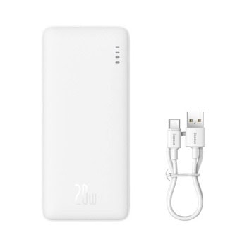 Bъншна батерия /power bank/ Baseus Airpow Fast Charging (PPQD090002), 10 000mAh, бяла, 1x USB-A, 2x USB-C, 1x microUSB | JAR Computers Baseus Airpow Fast Charging White 20W 10000 mAh