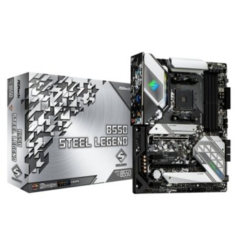 Дънна платка ASRock B550 Steel Legend, AM4, B550, DDR4, PCI-E 4.0, (DisplayPort&HDMI),(CFX), 6x SATA 6Gb/s, 2x M.2, 1x USB 3.2 Gen 2 Type-C, ATX | JAR Computers ASRock B550 Steel Legend