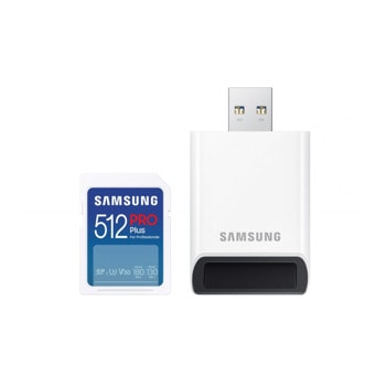 Карта памет 512GB SDXC с четец, Samsung PRO Plus (MB-SD512SB/WW), U3 V30, скорост на четене до 180MB/s, скорост на запис до 130MB/s | JAR Computers Карта памет 128GB SDXC Samsung MB-SD512SB/WW