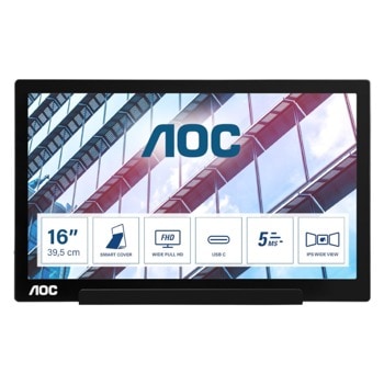 Монитор AOC I1601P, 15.6" (39.62 cm) IPS панел, Full HD, 4ms, 220 cd/m2, USB-C, преносим image