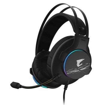 Слушалки Gigabyte AORUS H1, микрофон, гейминг, USB, виртуален 7.1 съраунд, 50mm драйвери, RGB подсветка, черни | JAR Computers Gigabyte AORUS H1