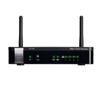 Рутер Cisco RV110W, 100Mbps, 2.4GHz(100 Mbps), Wireless N, 4x LAN 100, 1x WAN 100, 2x външни антени | JAR Computers Cisco RV110W Wireless-N VPN