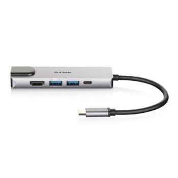 Докинг станция D-Link DUB-M520, от USB C към 1x Thunderbolt 3, 2x USB A, 1x HDMI, 1x RJ45, сива | JAR Computers D-Link DUB-M520 5-in-1