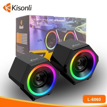 Мини Аудио Система Kisonli L-6060, 2.0, 2x5W, 3.5mm стерео, черни с RGB подсвет image