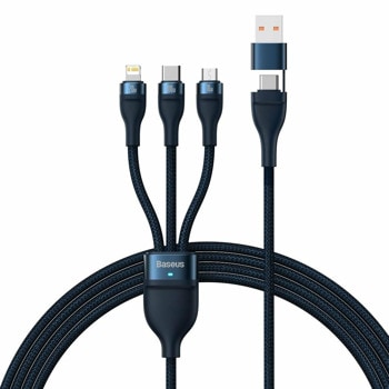 Кабел Baseus Flash Series II, от USB A(м) към USB C(м) / microUSB(м) / Lightning(м), 1.2m, син | JAR Computers Baseus Flash Series II CASS030103