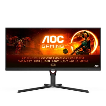 Монитор AOC U34G3XM/EU, 34" (86.36 cm) VA панел, 144Hz, UWQHD, 1ms, 80 000 000:1, 300 cd/m2, DisplayPort, HDMI | JAR Computers AOC U34G3XM/EU
