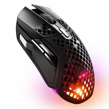 Мишка SteelSeries Aerox 5 Wireless, оптична (18 000 dpi), безжична, Wireless, Bluetooth, гейминг, AquaBarrier™ Protection, TrueMove Air оптичен сензор, 9 програмируеми бутони, RGB подсветка, черна | JAR Computers SteelSeries Aerox 5 Wireless 62406