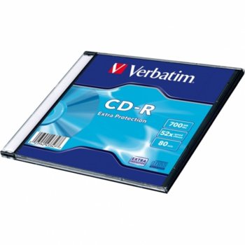 Оптичен носител CD-R media 700MB, Verbatim, 52x, 1бр. | JAR Computers CD-R VERBATIM 700MB 52X EP SLIM CASE