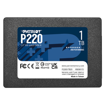 Памет SSD 1TB Patriot P220, SATA 6Gb/s, 2.5"(6.35cm), скорост на четене до 550MB/s, скорост на запис до 500MB/s | JAR Computers Patriot P220 1TB SATA 6Gb/s