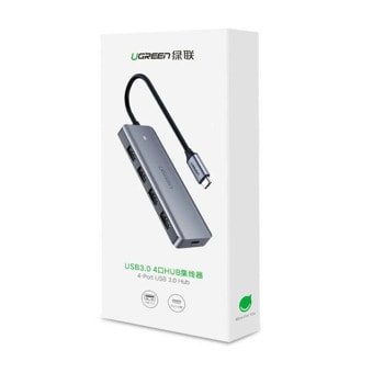 USB Хъб Ugreen 4-port, 5 порта, от USB Type-C към 4x USB 3.2 Type-A, 1x USB Type-C, тъмносив | JAR Computers Ugreen USB Hub 4-port CM219 70336