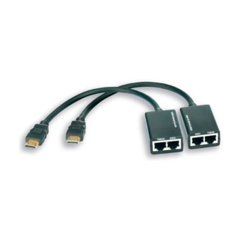 HDMI екстендър DK168-30M, от HDMI(м) към HDMI(м), усилва видео сигналa по LAN (RJ-45) мрежата, до 30м, до 1920 x 1080 резолюция, 2 устройства | JAR Computers HDMI Extender DK168-30M HDMI(м)-HDMI(м)