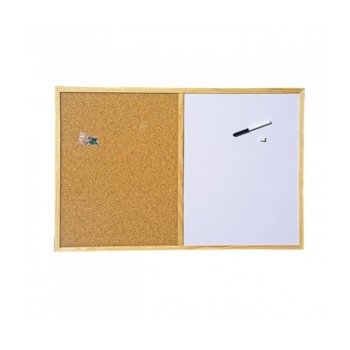 Комбинирана дъска, с дървена рамка, размер 600x900 mm, кафява и бяла | JAR Computers Комбинирана дъска
