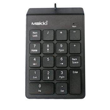 Цифрова клавиатура Makki MAKKI-KP-001, Num Lock LED индикатор, нископрофилни клавиши, USB, черна | JAR Computers Makki MAKKI-KP-001