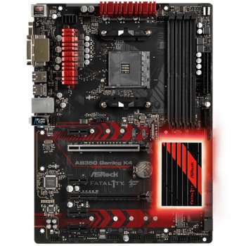 Дънна платка ASRock Fatal1ty AB350 Gaming K4, B350, AM4, DDR4, PCI-E(HDMI&DVI), 6x SATA 6Gb/s, 1x Ultra M.2, 1x M.2 slot, 5x USB 3.0, ATX | JAR Computers ASRock Fatal1ty AB350 Gaming K4