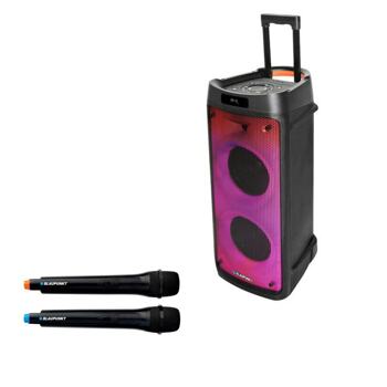 Комплект караоке колона и два микрофона Blaupunkt PB08DB, 2.0, 700W RMS, Bluetooth, USB, слот за microSD карта, 3.5mm жак, 6.3mm жак, черни, до 4 часа време на работа, LED дисплей, подсветка | JAR Computers Blaupunkt PB08DB