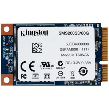 Памет SSD 60GB, Kingston SSDNow mS200, SATA 6Gb/s, mSATA, скорост на четене 550MB/s, скорост на запис 520MB/s | JAR Computers 60GB Kingston SSDNow mS200