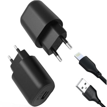 Зарядно устройство PZX C800E, от контакт към 1x USB A(ж), 5V, 2A, черно, с включен Lightning кабел | JAR Computers PZX C800E Lightning 3464554