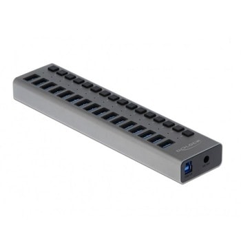 USB Хъб DeLock 63739, 16 порта, от USB Type-B към 16x USB 3.0 Type-A, 5000 Mbit/s, LED индикатор, сив, сив | JAR Computers DeLock 63739