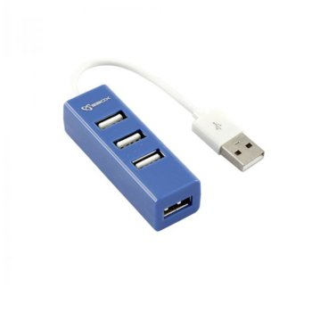 USB Хъб Sbox H-204BL, 4 порта, от USB Type-A към 4x USB 2.0 Type-A, Hot swap, син | JAR Computers SBOX H-204BL Blue