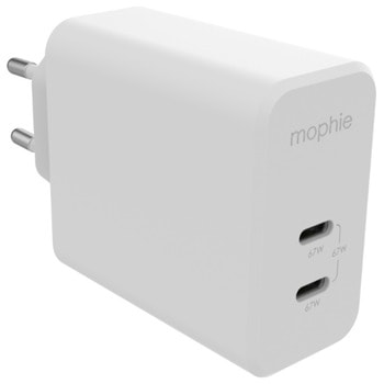 Зарядно устройство Мophie 409909304, от контакт към 2x USB-C(ж), 67W, бяло | JAR Computers Mophie 409909304