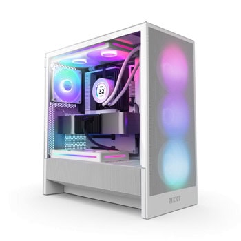 Кутия NZXT H5 Flow RGB 2024, ATX/microATX/Mini-ITX, 1x USB 3.2 Gen 2x2 Type-C, 1x USB 3.2 Type-A, с прозорец, бяла, без захранване | JAR Computers NZXT Flow RGB 2024 White CC-H52FW-R1