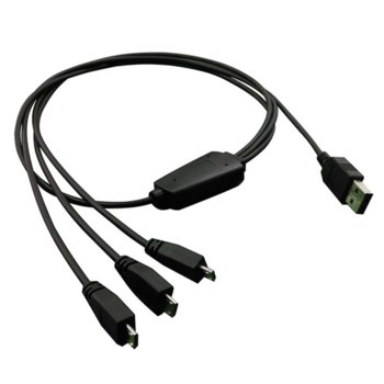 Кабел ROLINE 11.02.8306, USB A(м)2.0 към USB 3xMicro B(м), 0.8m, черен | JAR Computers ROLINE USB2.0 A(м) към USB 3xMicro B(м) 11.02.8306