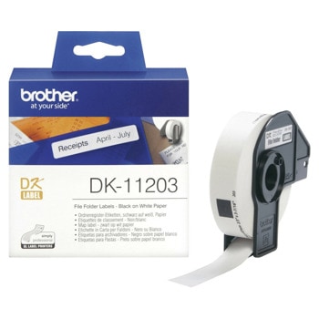 Лента за етикетен принтер Brother тип DK, черен и червен цвят на бял фон, 17mm x 87m, 300 бр, PN: DK-11203 | JAR Computers ЛЕНТА ЗА ЕТИКЕТНИ ПРИНТЕРИ BROTHER ТИП DK - File f
