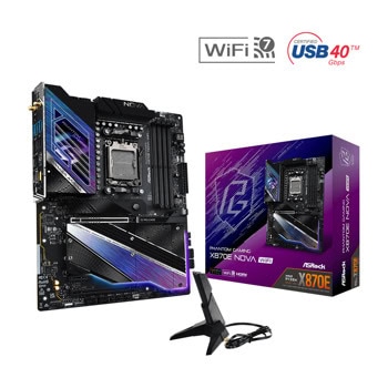 Дънна платка ASRock Phantom Gaming X870E Nova WiFi, X870, AM5, PCI-E 5.0 (HDMI&USB4), 4x SATA 6Gb/s, 3x Blazing M.2 socket, 2x USB4, 5x USB 3.2 Gen 2, 5GbE LAN, Wi-Fi 7, Bluetooth 5.4, ATX | JAR Computers ASRock PHANTOM GAMING X870E Nova WiFi 90-MXBPX0-A0