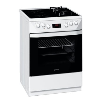 Готварска печка GORENJE KC 67337 BW, клас А, 6300 W, 67 л., 2 HiLight нагревателни зони + 2 газови котлона, AquaClean почистване, MultiFlow 360°, Индикатор за остатъчна топлина, бяла | JAR Computers GORENJE KC 67337 BW
